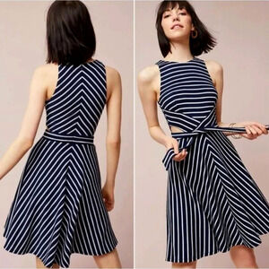 Anthropologie x Hutch M Kinsley $228 Cutout Dress Breton Striped Navy Blue White